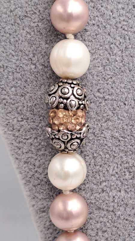 Antique /Vintage Necklace 105cm with Genuine Pearls and Metal and Glass Links.