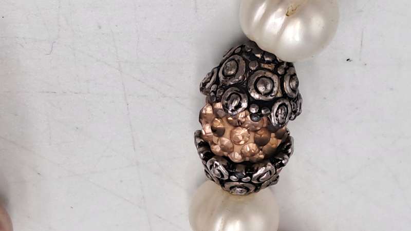 Antique /Vintage Necklace 105cm with Genuine Pearls and Metal and Glass Links.