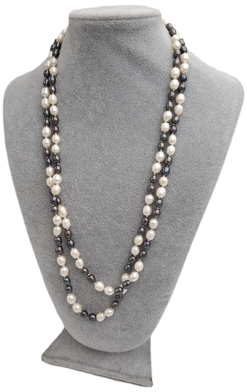 Long Vintage Genuine Pearl Necklace 130cm (1,3 Meter) -White Pearls are 8mm