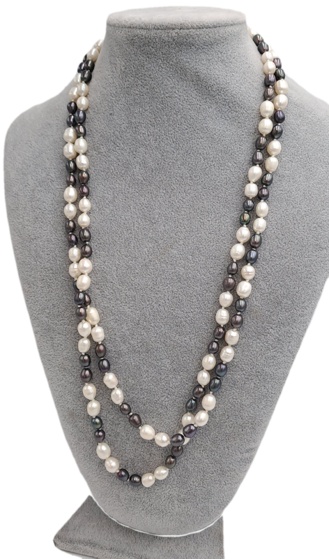Long Vintage Genuine Pearl Necklace 130cm (1,3 Meter) -White Pearls are 8mm