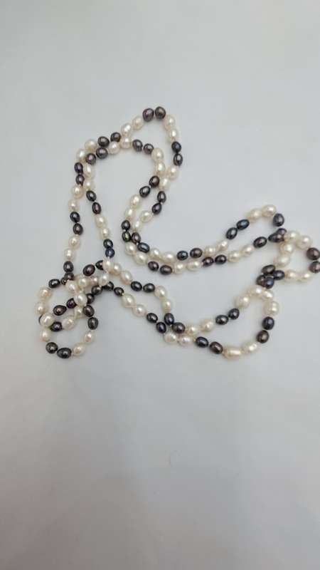 Long Vintage Genuine Pearl Necklace 130cm (1,3 Meter) -White Pearls are 8mm
