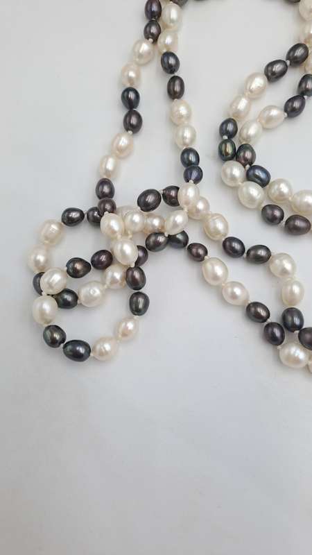 Long Vintage Genuine Pearl Necklace 130cm (1,3 Meter) -White Pearls are 8mm