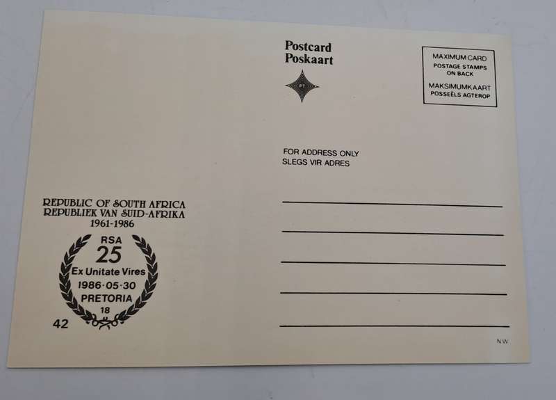 1961 To 1986 RSA 25 Years Postcard with Stamps- in Philatelic Services envelope -
