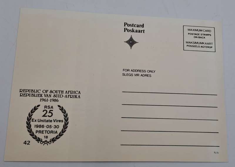 1961 To 1986 RSA 25 Years Postcard with Stamps- in Philatelic Services envelope -