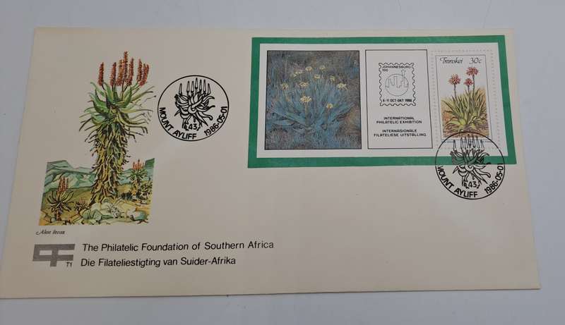 1986-05-01 South Africa JHB 100 -Transkei FDC PLUS Stamp -Mount Ayliff -Aloes(6 sets Available)