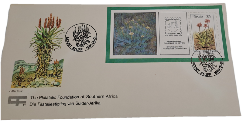 1986-05-01 South Africa JHB 100 -Transkei FDC PLUS Stamp -Mount Ayliff -Aloes(6 sets Available)