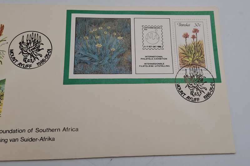 1986-05-01 South Africa JHB 100 -Transkei FDC PLUS Stamp -Mount Ayliff -Aloes(6 sets Available)