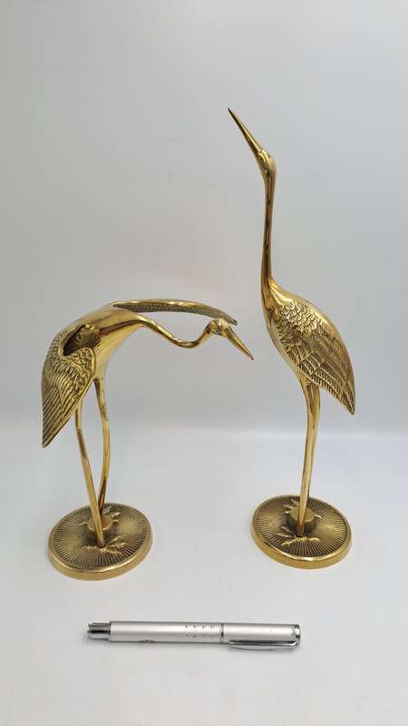 Pair of Solid Brass Crane Figurines