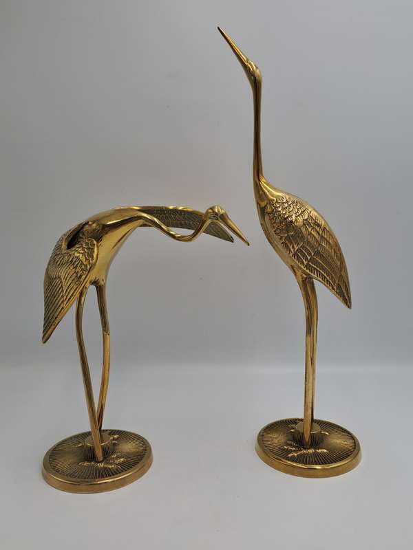 Pair of Solid Brass Crane Figurines