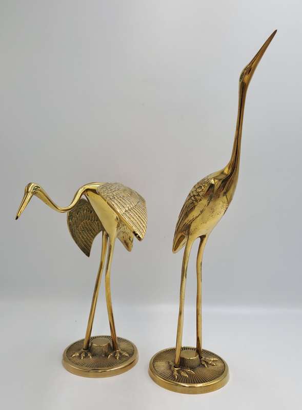 Pair of Solid Brass Crane Figurines