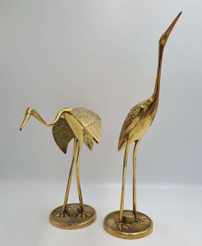 Pair of Solid Brass Crane Figurines