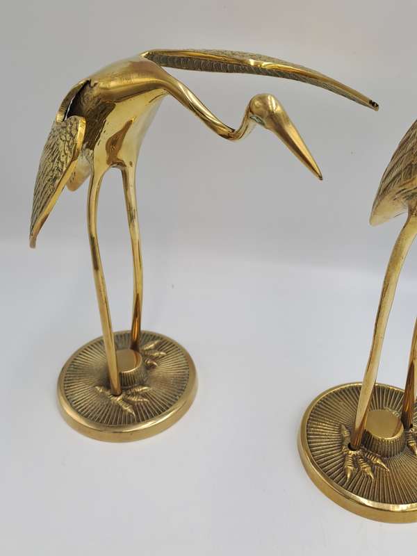 Pair of Solid Brass Crane Figurines