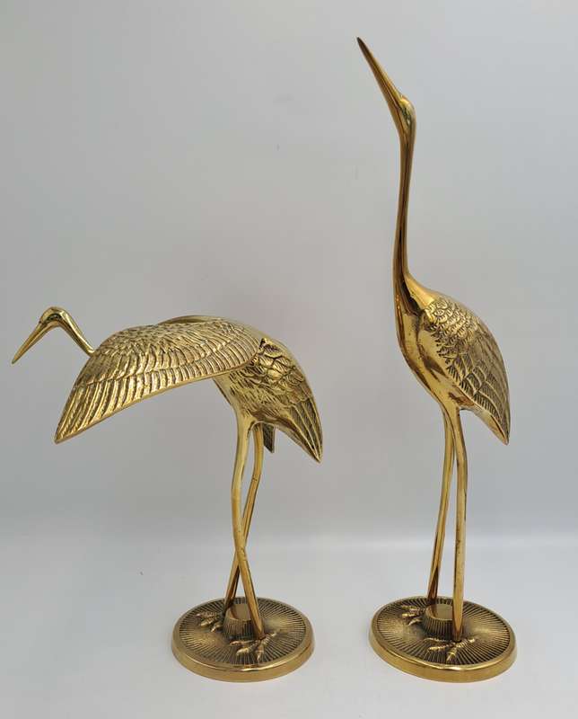 Pair of Solid Brass Crane Figurines