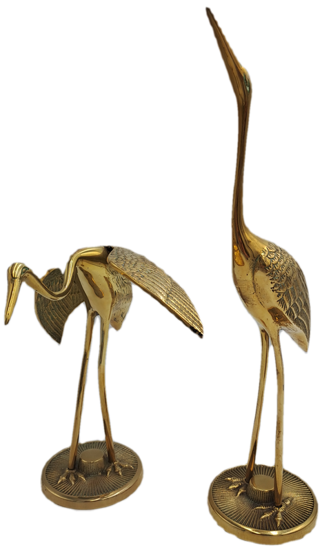 Pair of Solid Brass Crane Figurines