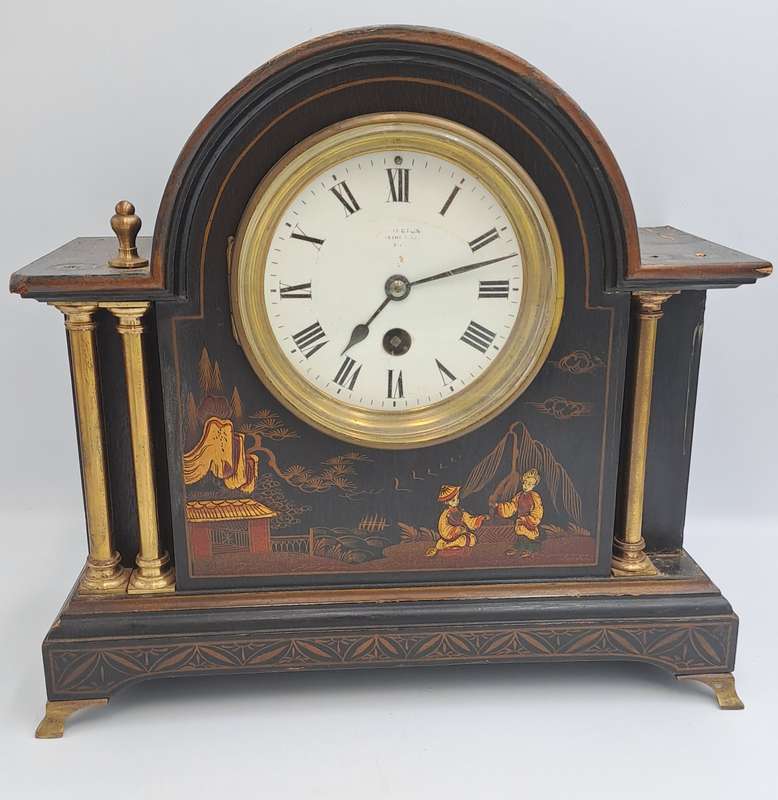 Chinoiserie Decorated Mantel Clock Circa 1920s French Movement --see condition
