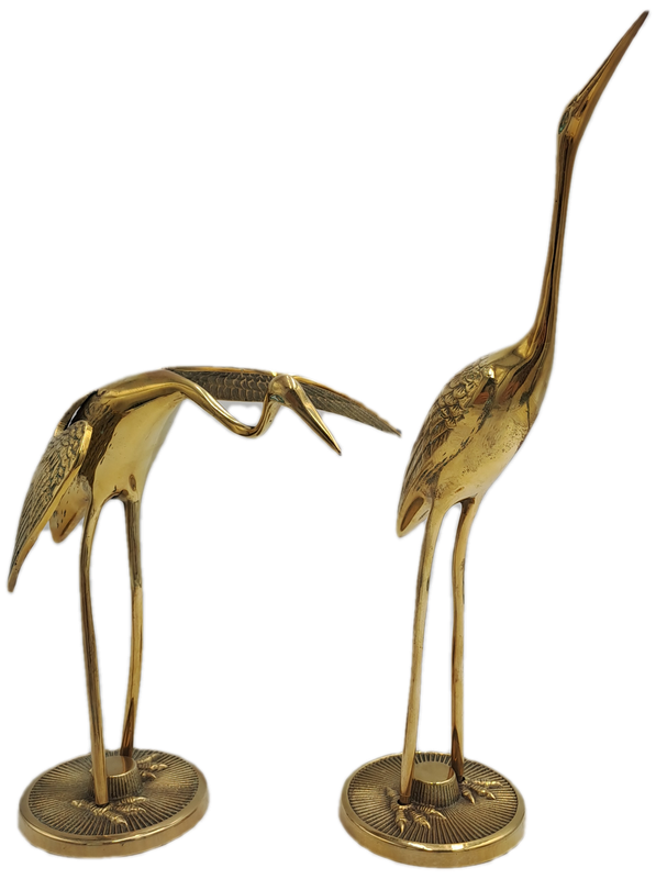 Pair of Solid Brass Crane Figurines