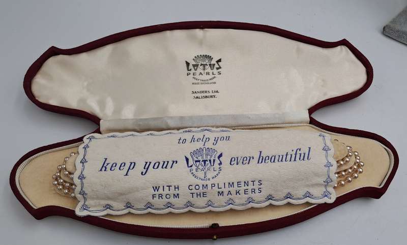 Vintage Genuine 3 Strand Lotus Pearl Necklace In Original Box with Silver Clasp