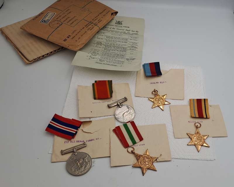 Group of 5 WW2 Full Size Medals with Ribbons in Original packaging issued to S.A Smyth -Engraved