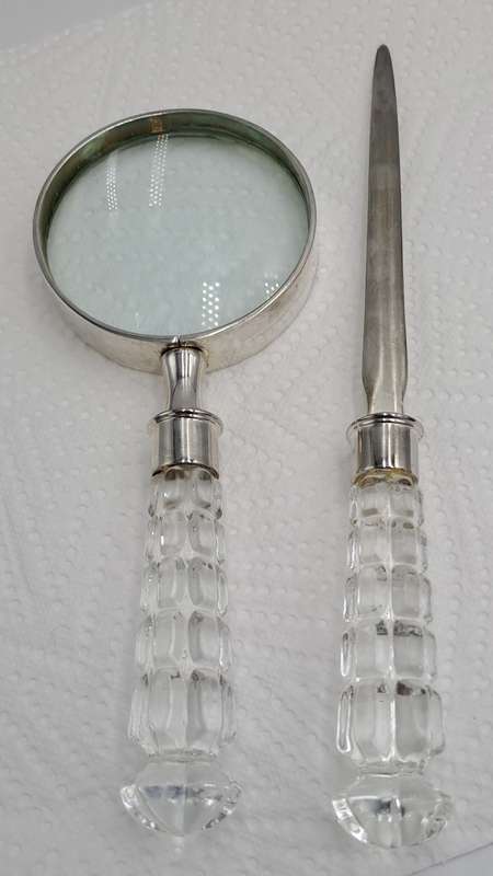 Magnifying Glass and Letter Opener with Crystal handles-Maison de Campagne-French Made