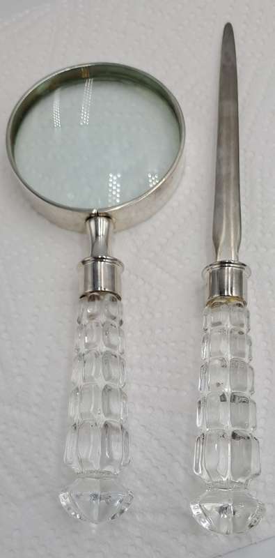Magnifying Glass and Letter Opener with Crystal handles-Maison de Campagne-French Made