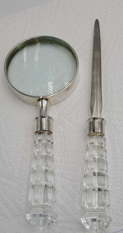 Magnifying Glass and Letter Opener with Crystal handles-Maison de Campagne-French Made