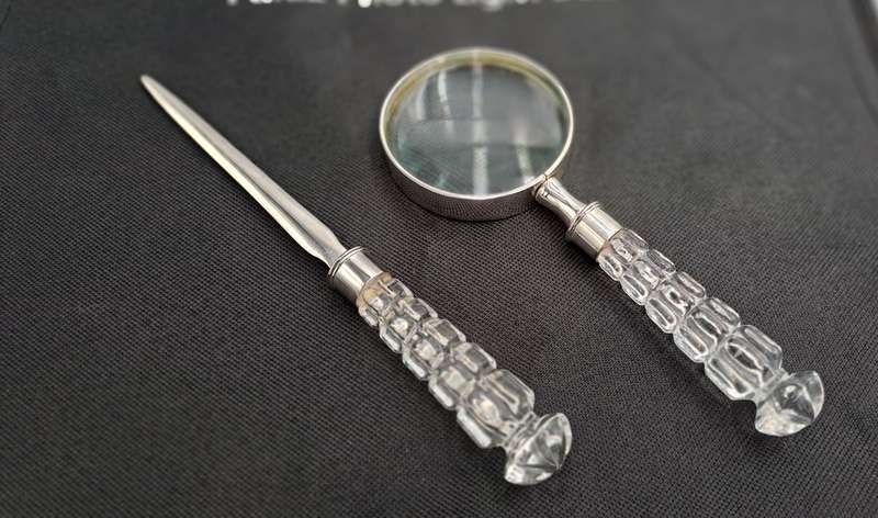 Magnifying Glass and Letter Opener with Crystal handles-Maison de Campagne-French Made