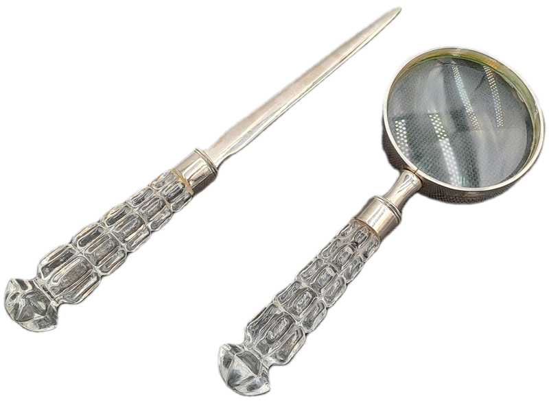 Magnifying Glass and Letter Opener with Crystal handles-Maison de Campagne-French Made