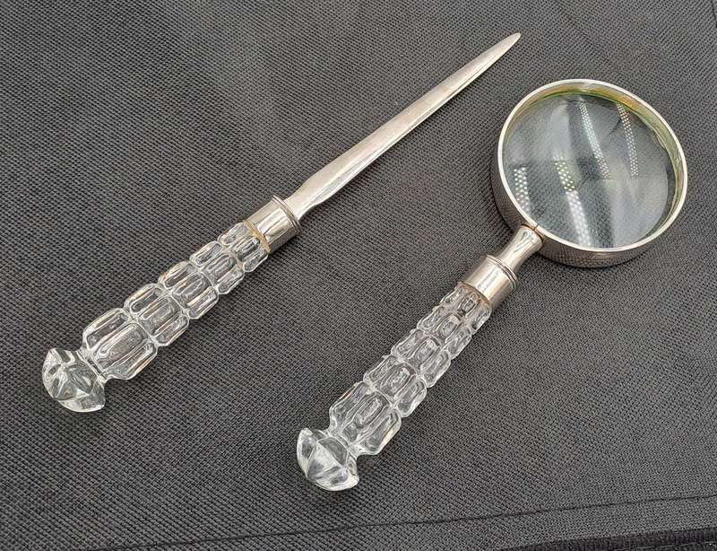 Magnifying Glass and Letter Opener with Crystal handles-Maison de Campagne-French Made