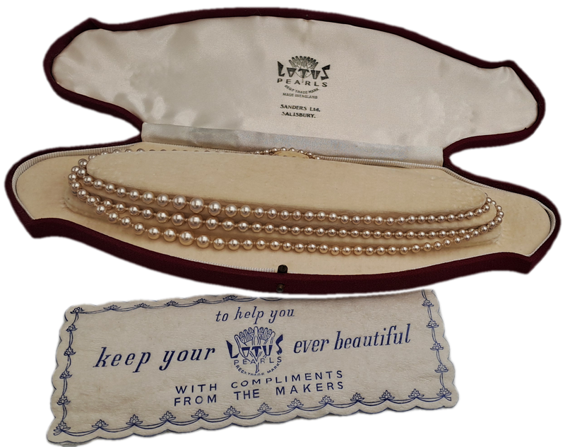 Vintage Genuine 3 Strand Lotus Pearl Necklace In Original Box with Silver Clasp