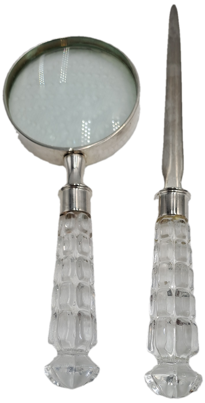 Magnifying Glass and Letter Opener with Crystal handles-Maison de Campagne-French Made