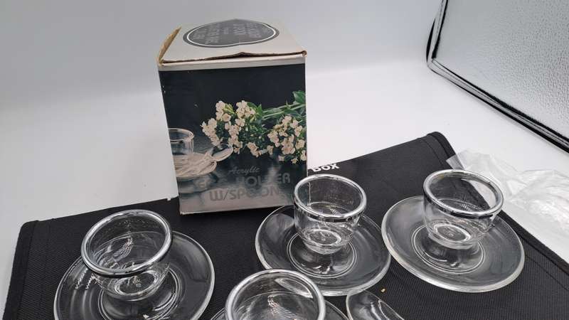4 Acrylic Egg Cups With 4 Spoons-Made in France - Boxed
