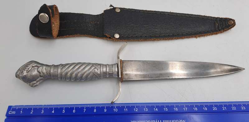 Post WW2 German Korium Hunting Knife with Leather Sheath