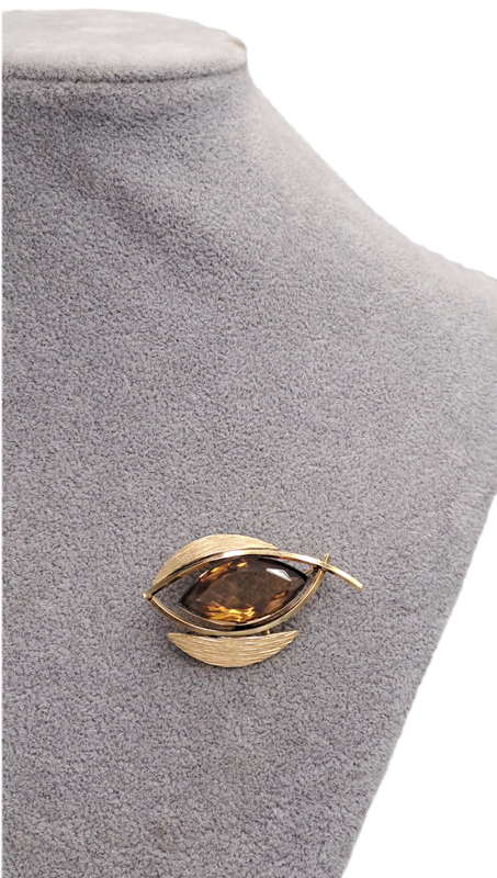 Vintage K&L 14kt Rolled Gold Stamped Brooch with Smokey Topaz stone  -Boxed