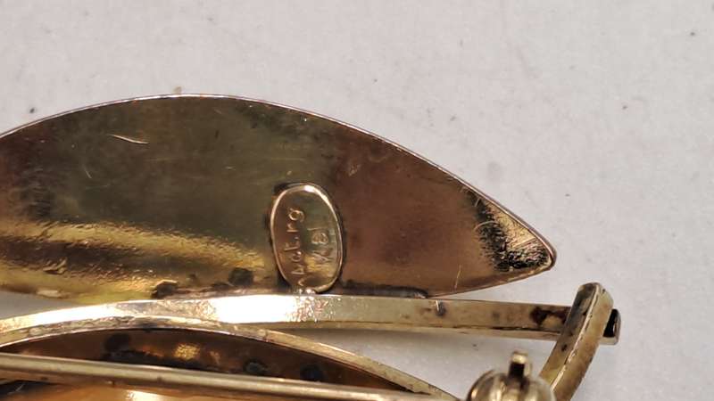 Vintage K&L 14kt Rolled Gold Stamped Brooch with Smokey Topaz stone  -Boxed