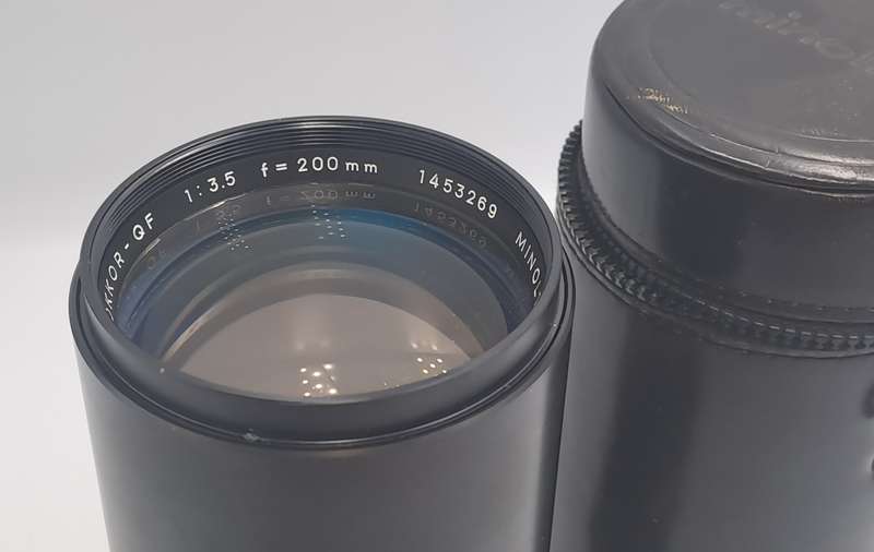 Vintage 1970 Minolta MC Tele Rokkor -QF 1:3.5 f200mm Lens in Leather Case with Caps