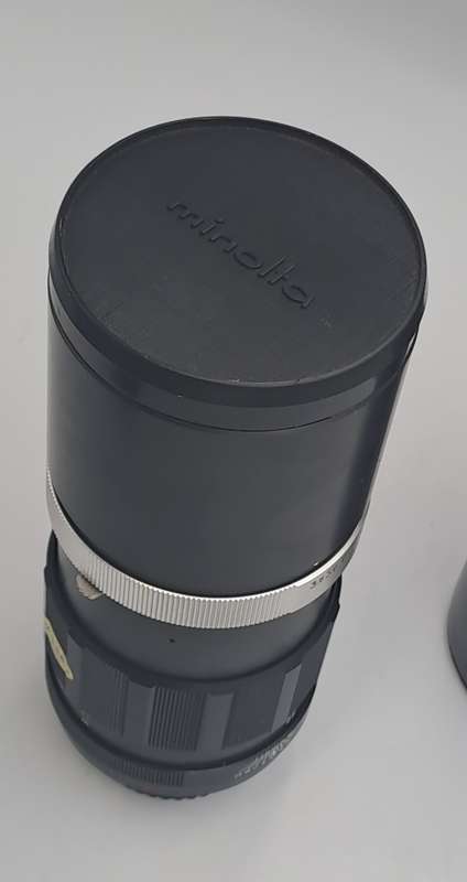 Vintage 1970 Minolta MC Tele Rokkor -QF 1:3.5 f200mm Lens in Leather Case with Caps