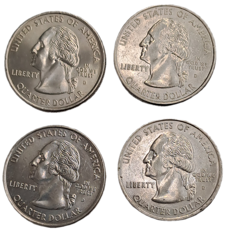 4 x 2005 United States ¼ Dollars "Washington Quarter" -Oregon-West Virginia-California and Kansas