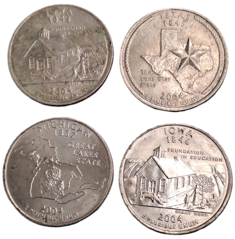4 x 2004 United States ¼ Dollars Washington Quarter -2x Iowa-Texas-Michigan