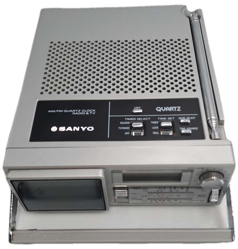 Vintage Sanyo AM/FM Quartz Clock Radio & TV Model TMP 2170 with Leather Cover