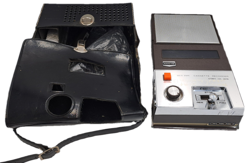 Vintage Sanyo Cassette Recorder Model M-138 with Mic & Leather Cover-Very Good Condition