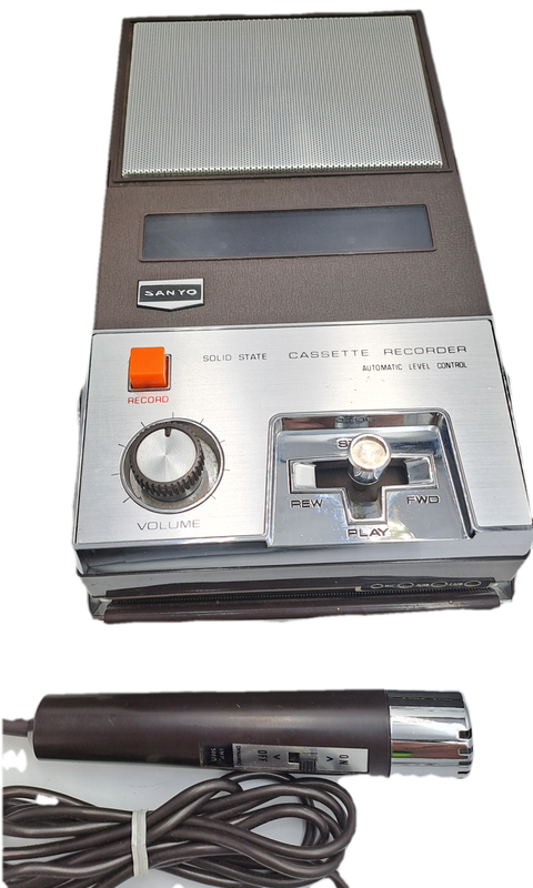 Vintage Sanyo Cassette Recorder Model M-138 with Mic & Leather Cover-Very Good Condition