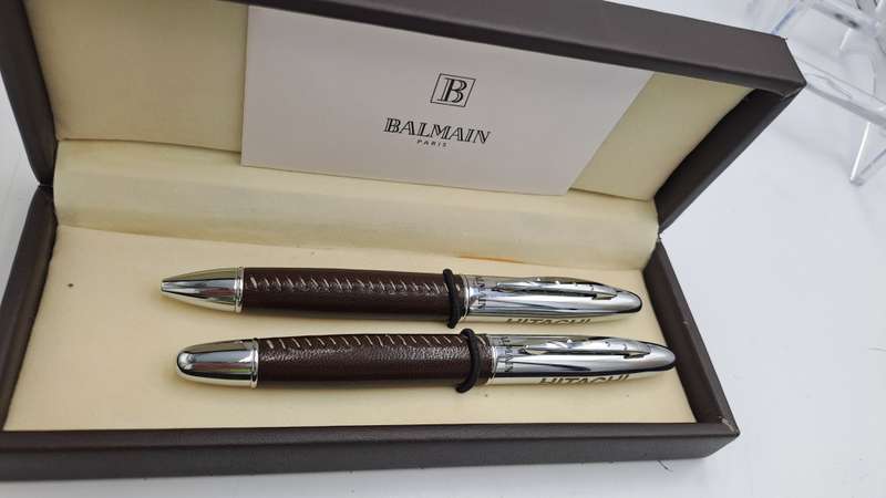 Pre-Owned Balmain pen set in case-One needs new Refill -Made in Paris France-Branded