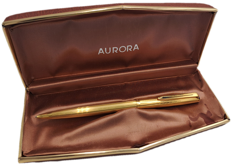 Vintage Aurora Gold Tone Ball Pen -Medium INOX Refill In Hard Case-