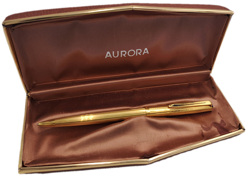 Vintage Aurora Gold Tone Ball Pen -Medium INOX Refill In Hard Case-