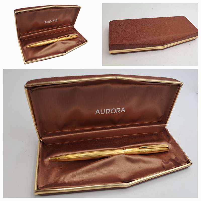 Vintage Aurora Gold Tone Ball Pen -Medium INOX Refill In Hard Case-