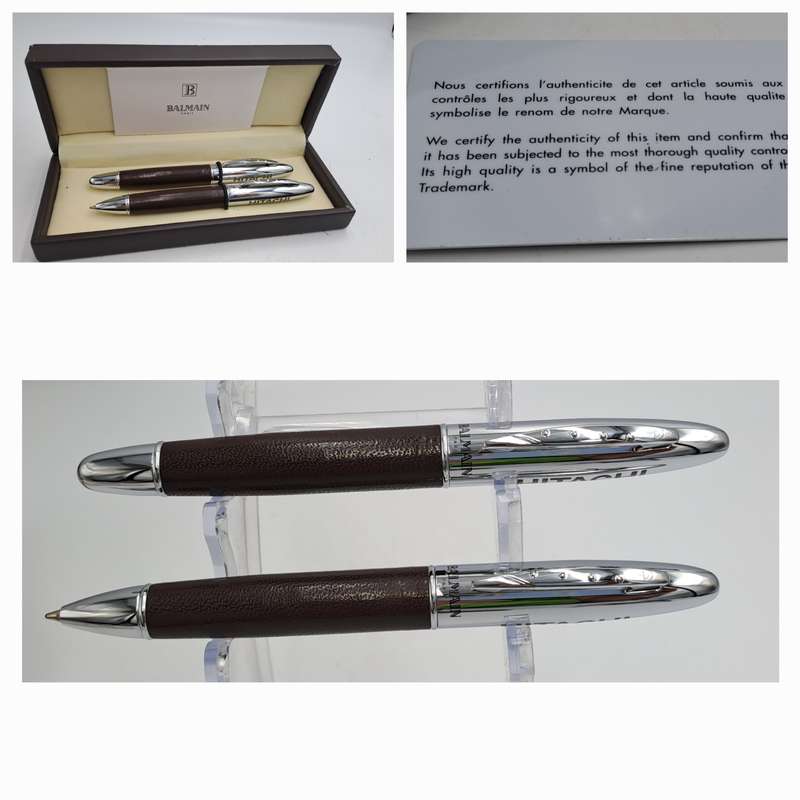 Pre-Owned Balmain pen set in case-One needs new Refill -Made in Paris France-Branded