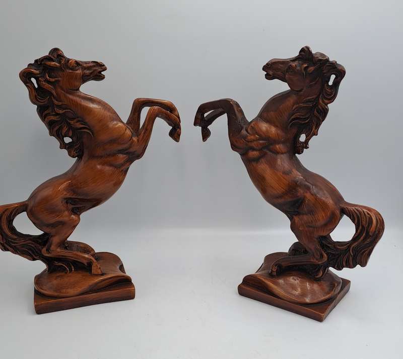 Vintage Pair of Rearing Horse Bookends - Horse Figurines - Rearing Stallions