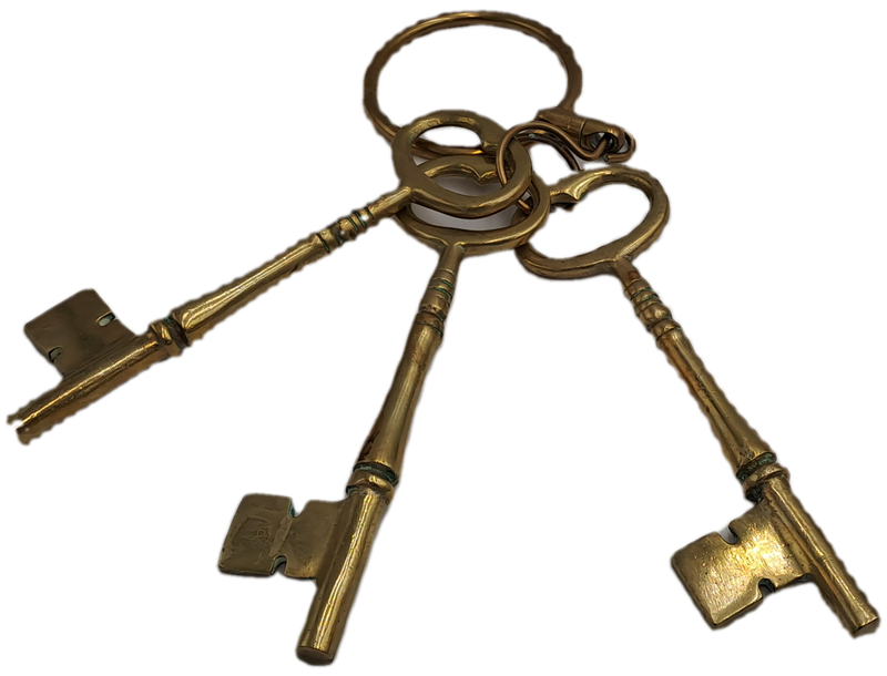 Home Décor Vintage 1060's Large Solid Brass Skeleton Keys with Keyring