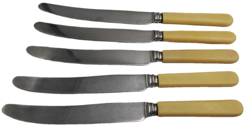 5 Antique / Vintage Sipelia Sheffield Table Knifes -Hand Grownd