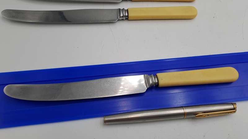 5 Antique / Vintage Sipelia Sheffield Table Knifes -Hand Grownd